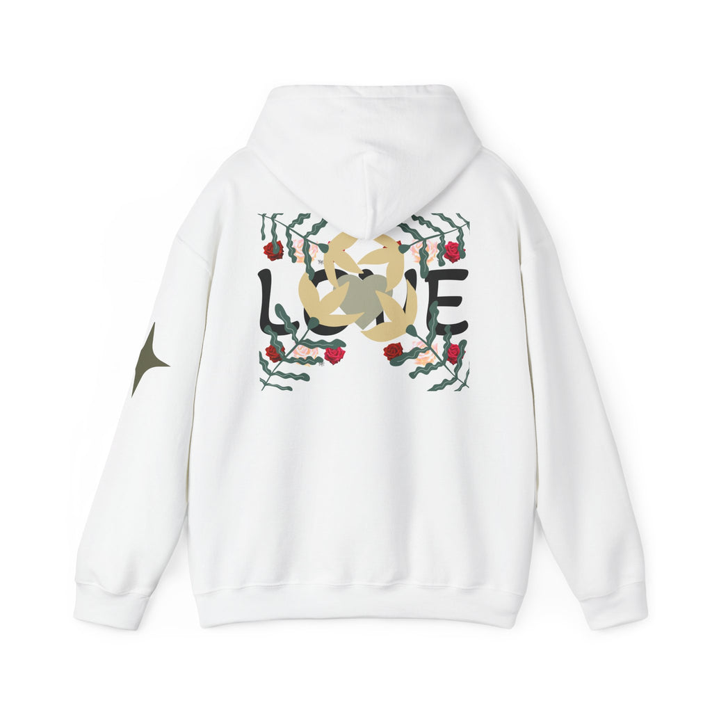 LOVE Floral Back Graphic Hoodie — DRYX Minimal Chest & Rose Accent