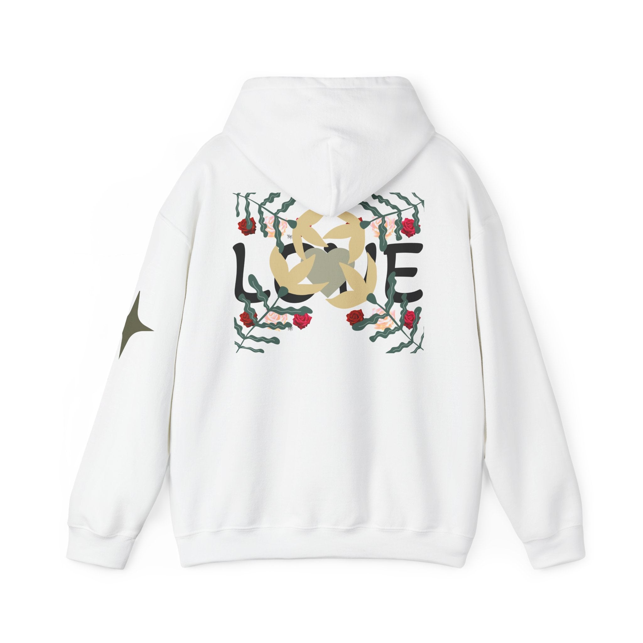 LOVE Floral Back Graphic Hoodie — DRYX Minimal Chest & Rose Accent