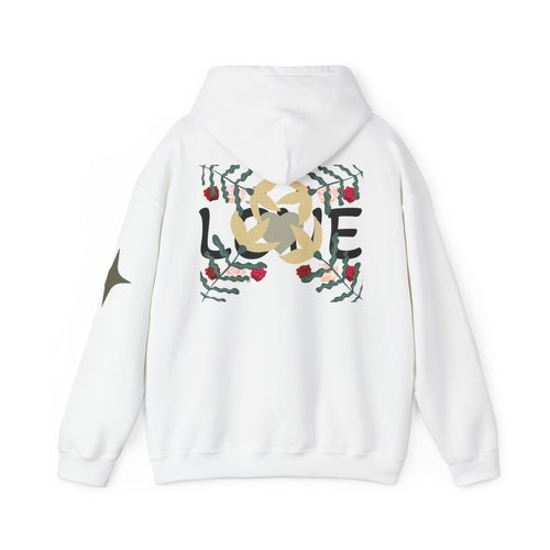 LOVE Floral Back Graphic Hoodie — DRYX Minimal Chest & Rose Accent