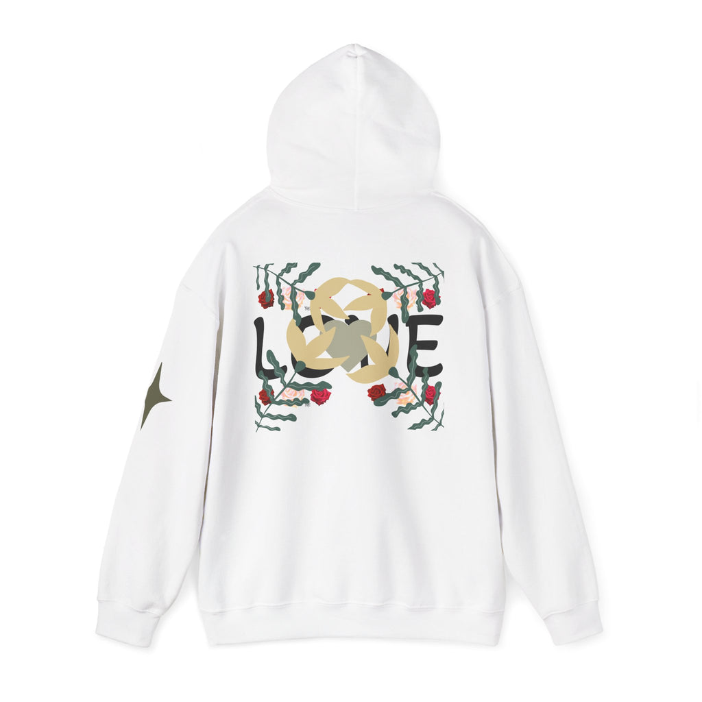 LOVE Floral Back Graphic Hoodie — DRYX Minimal Chest & Rose Accent