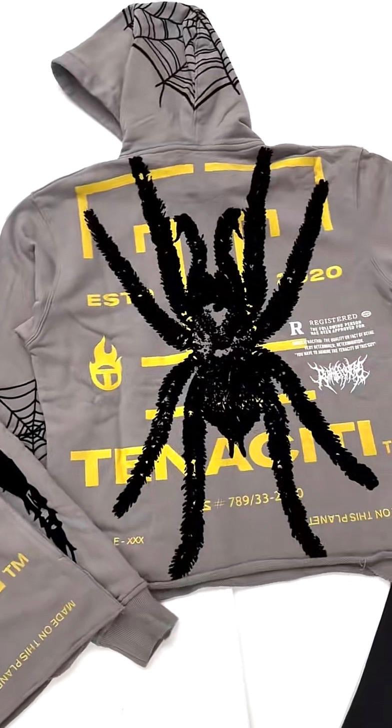 DRYX “Tenacity” Spider Web Graphic Hoodie – Grey/Yellow Edition