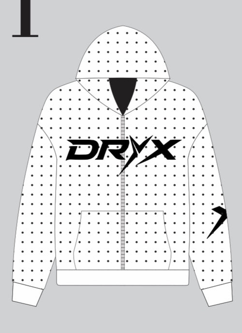 DRYX Spine Dot Zip Hoodie – Black / White Edition